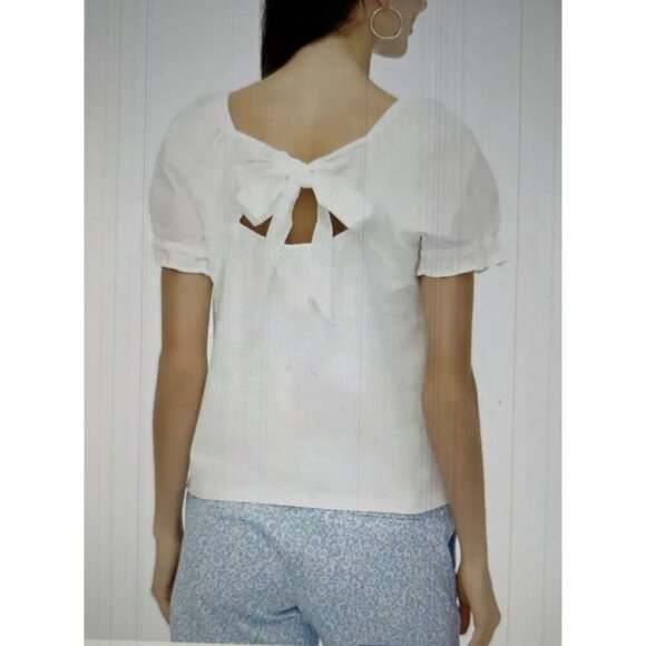 J.Crew Top Womens Short Sleeve Woven Mix Tie-Back Shirt White Size S - Picture 2 of 10
